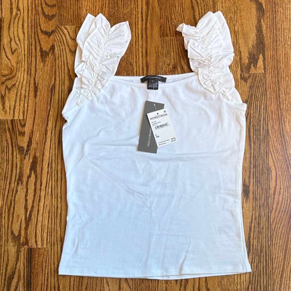 French Connection White Ruffle Sleeve Tank Top